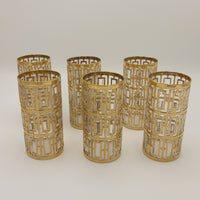 Vintage mid-century hollywood regency 22k gold plated shoji trellis glasses imperial glassware