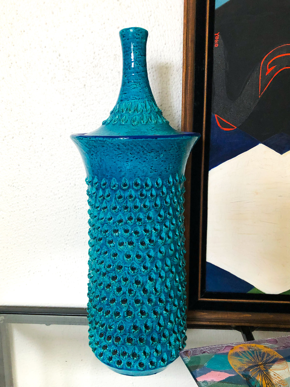 Vintage Blue Bitossi Italian Ceramic Lidded Jar