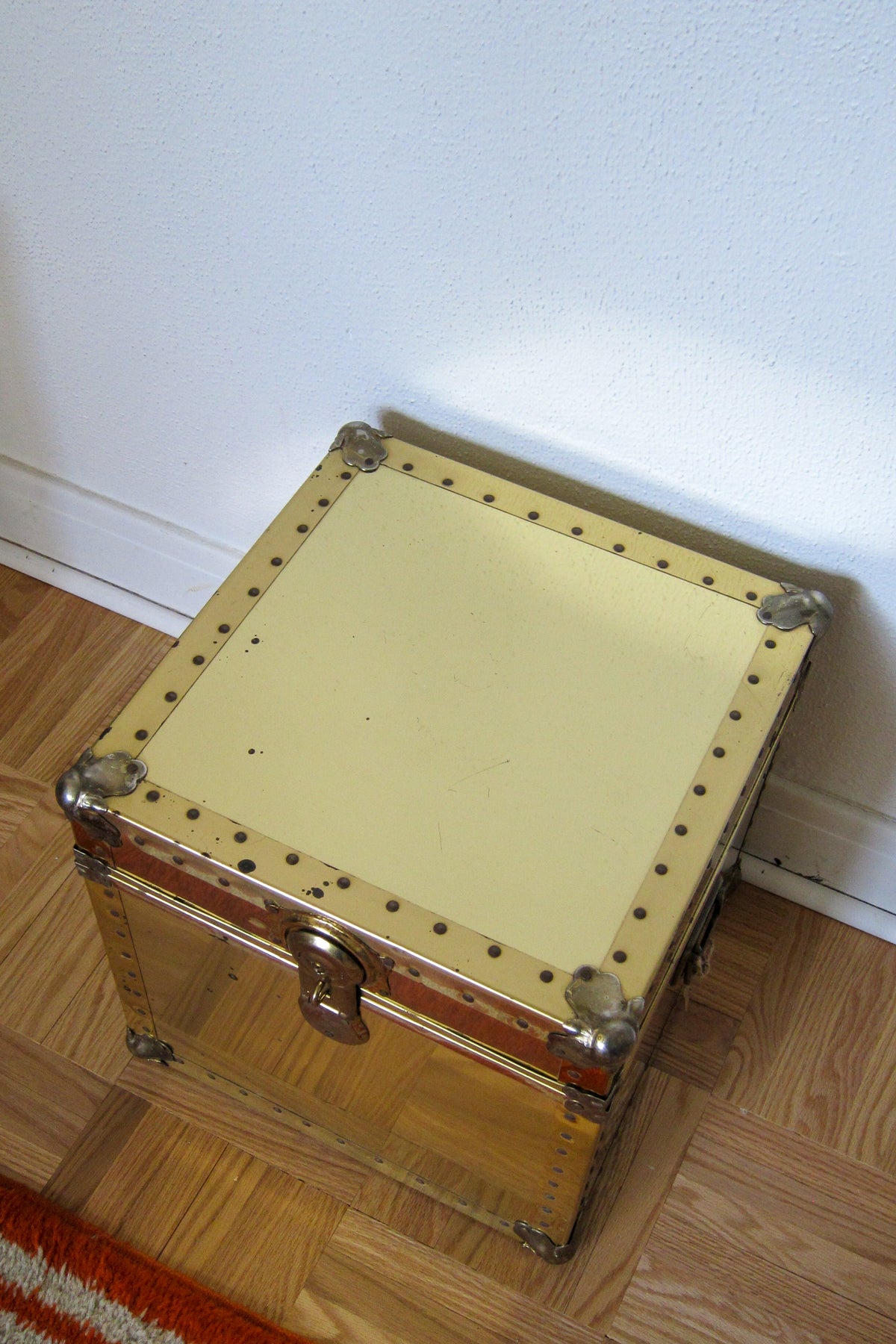Vintage Brass Clad Cube Trunk