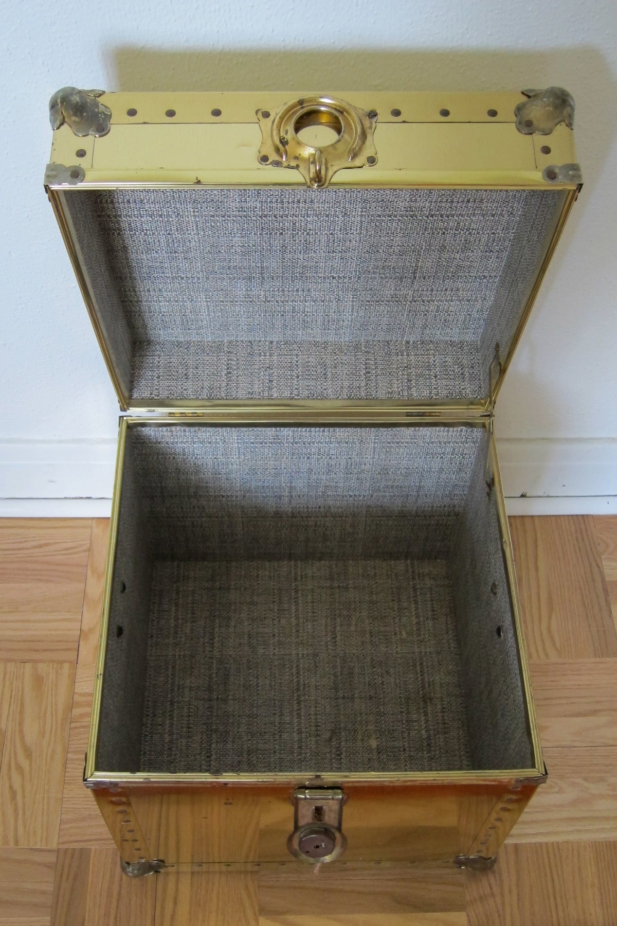 Vintage Brass Clad Cube Trunk
