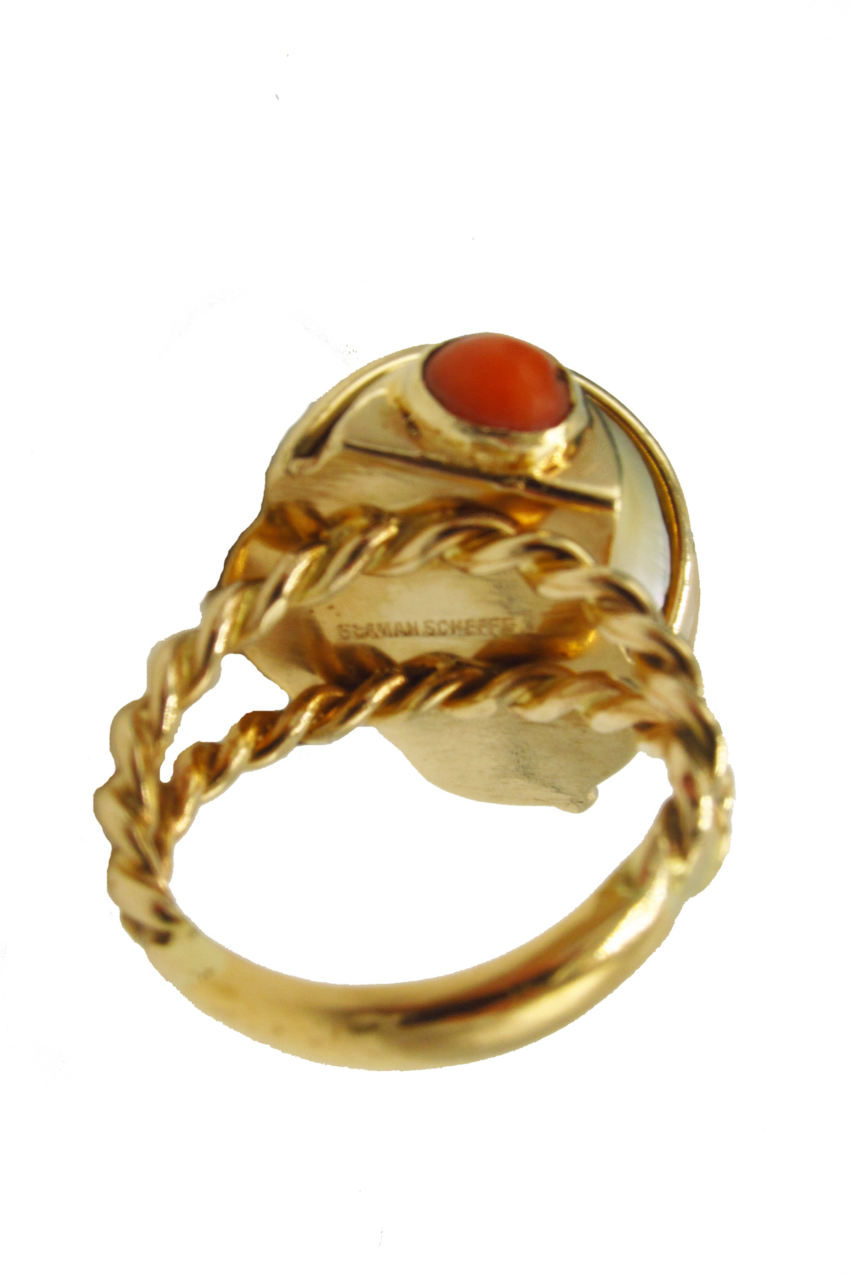 Seaman Schepps 14k gold turbo shell coral ring