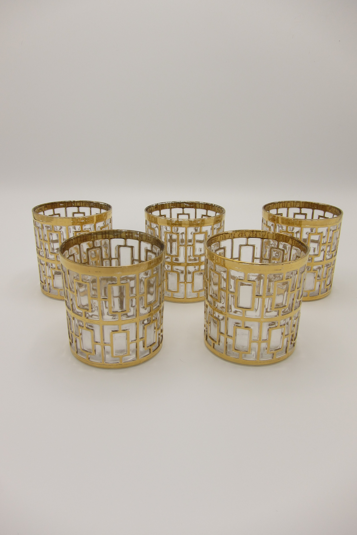 Vintage 22k Gold-Plated Shoji Trellis Rocks Glasses Imperial Glassware