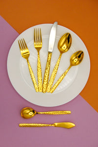 Vintage Gold-Plated Hammered Flatware