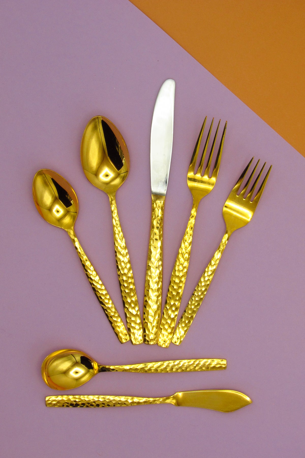 Vintage Gold-Plated Hammered Flatware