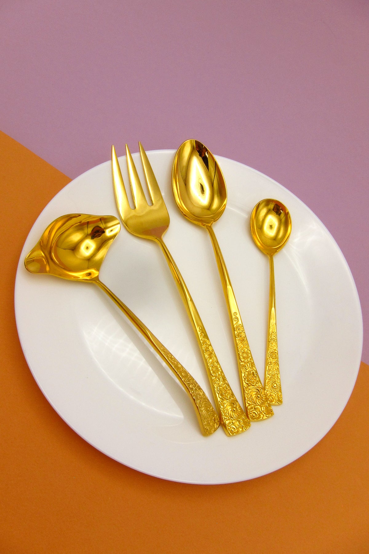 Vintage Gold-Plated Floral Flatware