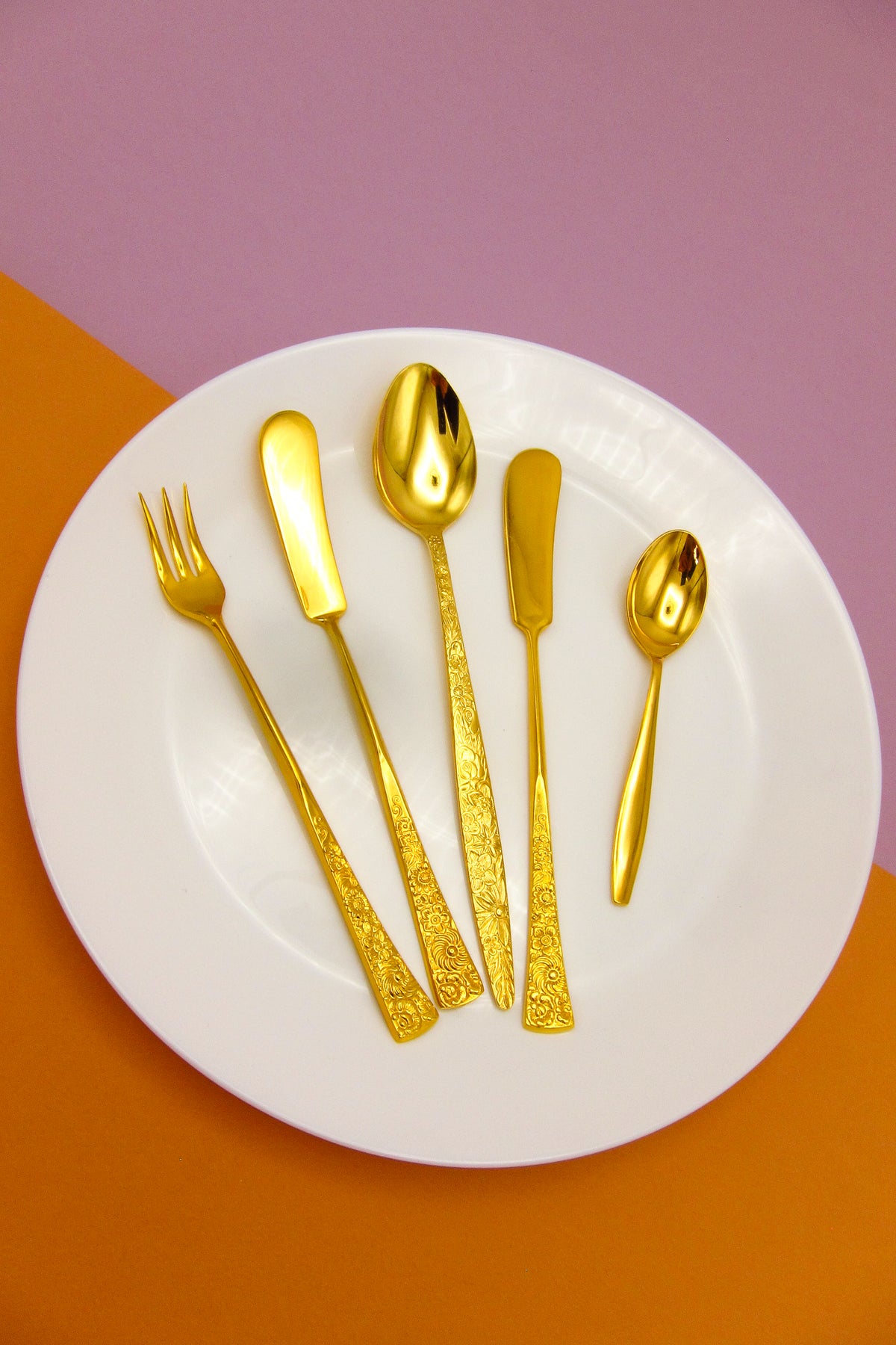 Vintage Gold-Plated Floral Flatware