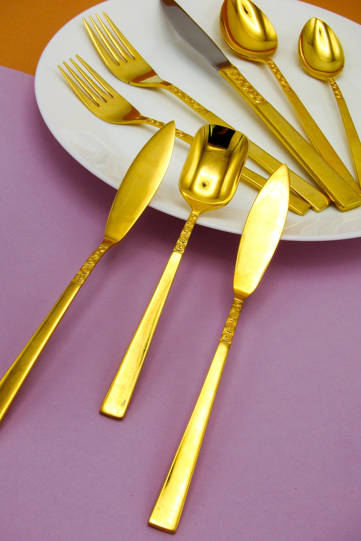 Vintage Gold-Plated Spiral Flatware Set
