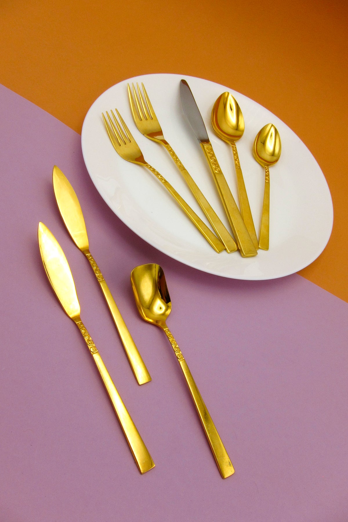 Vintage Gold-Plated Spiral Flatware Set