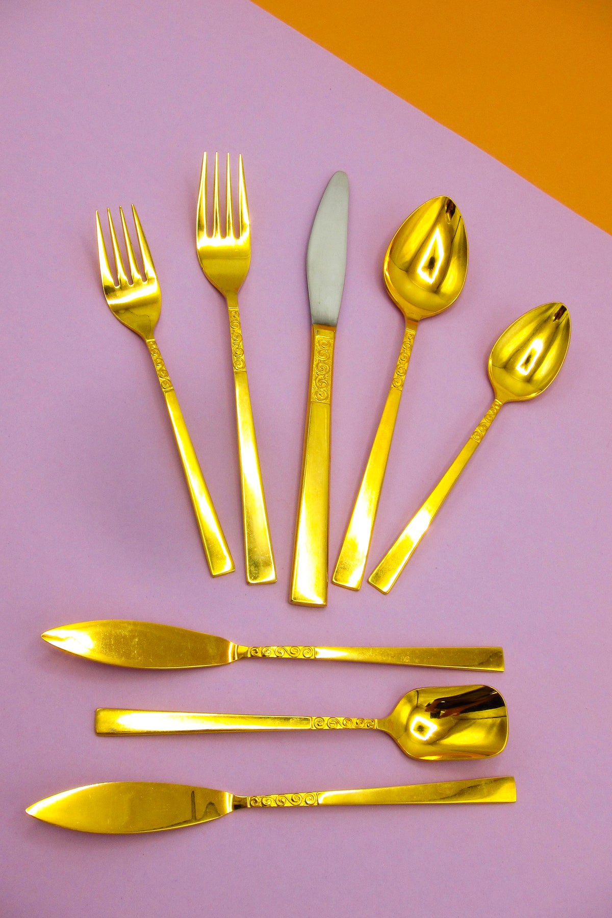 Vintage Gold-Plated Spiral Flatware Set