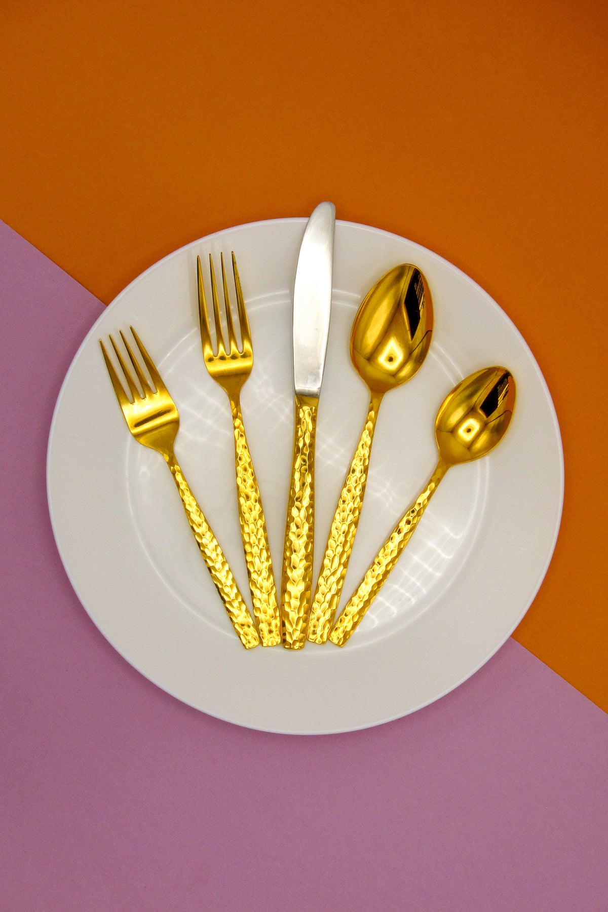 Vintage Gold-Plated Hammered Flatware
