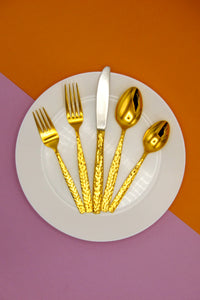 Vintage Gold-Plated Hammered Flatware