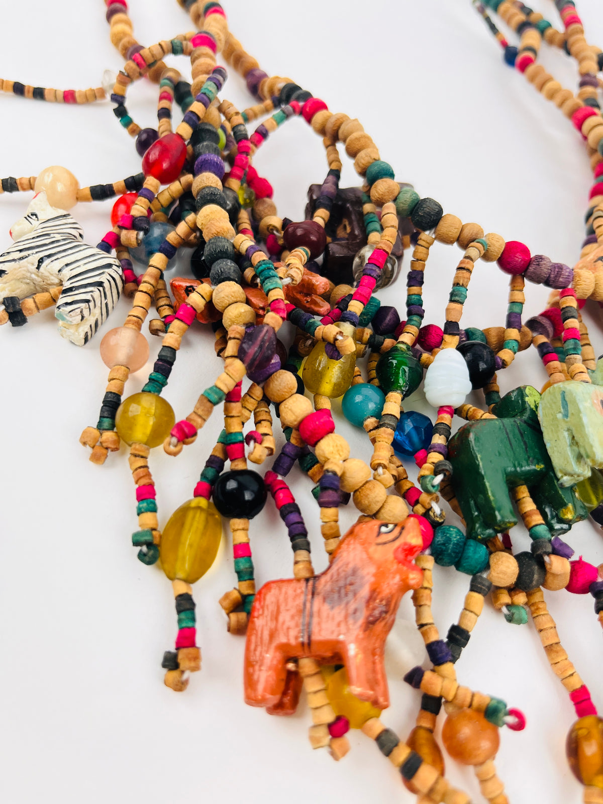 Vintage Carved Wood Animal Necklace