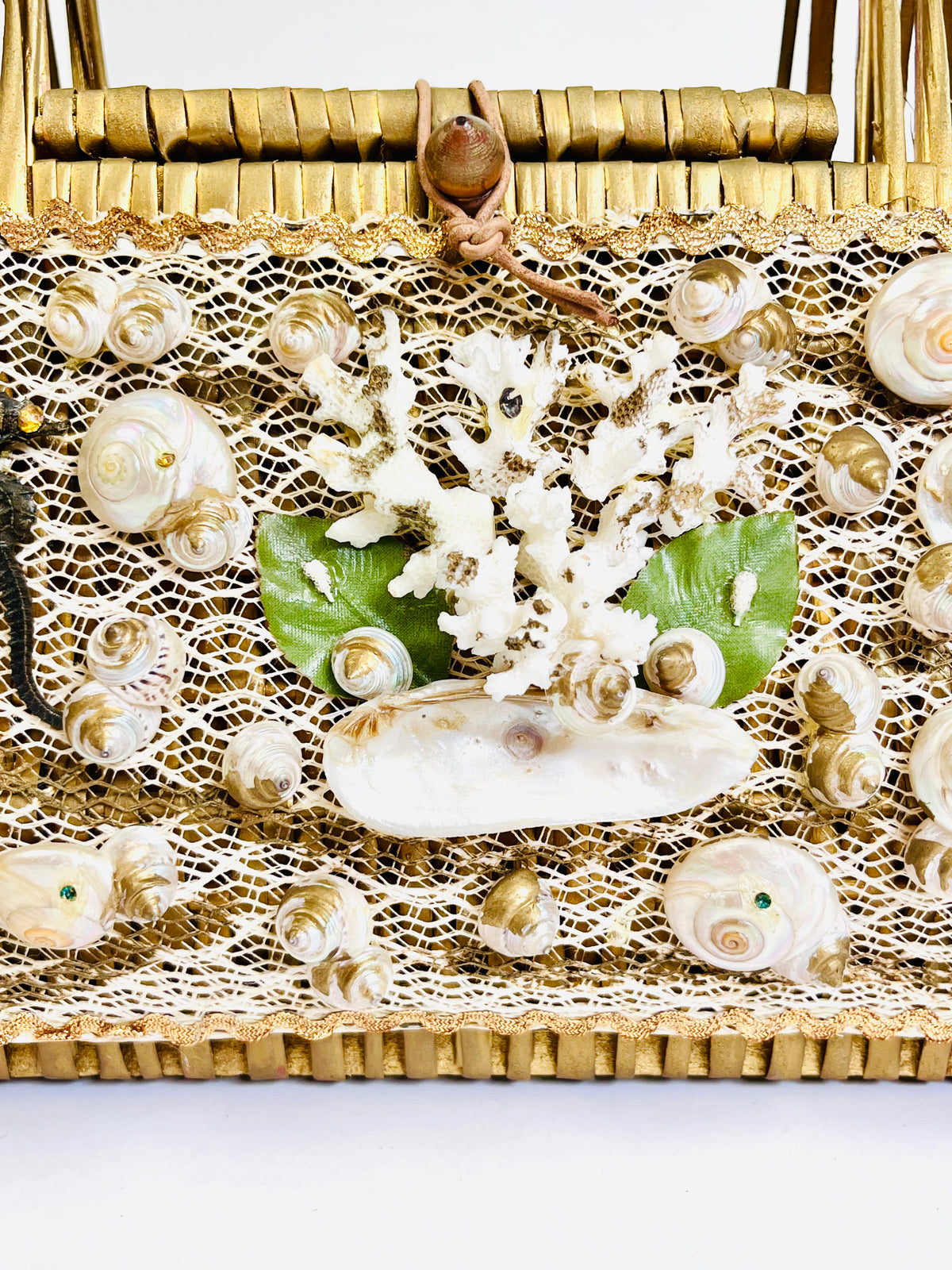 Vintage Seashell and Rattan Bag