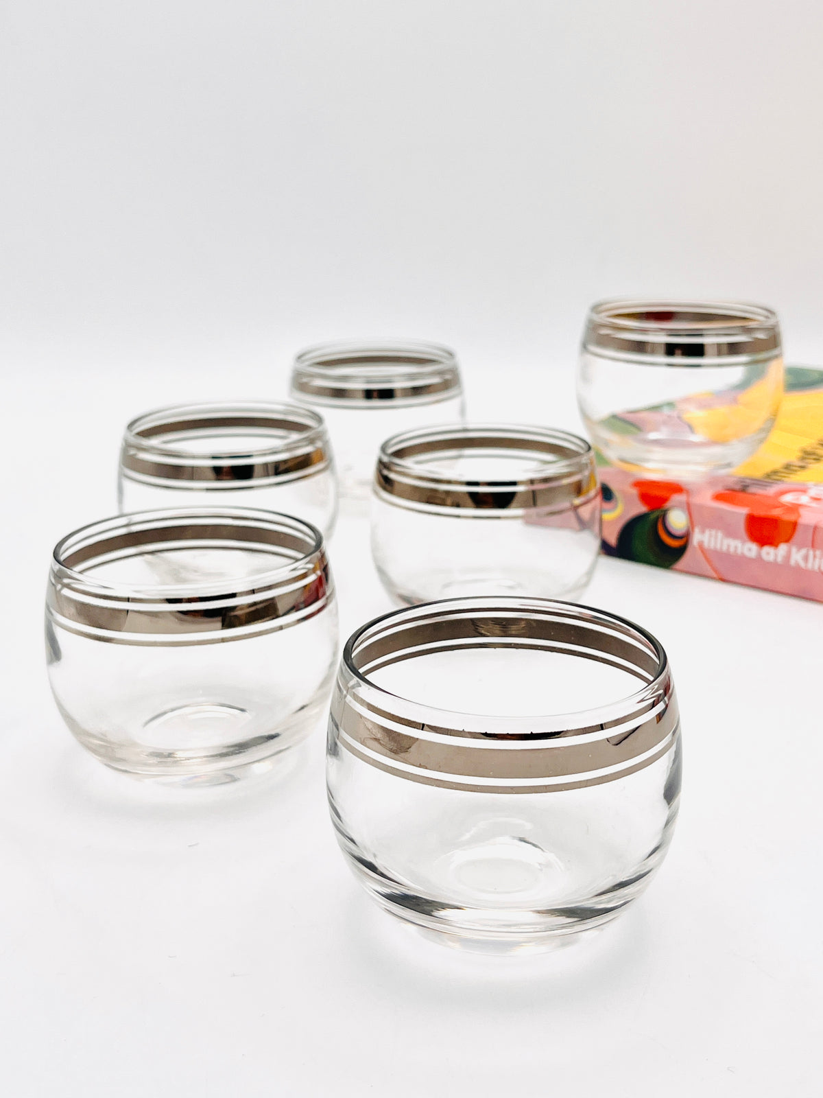 Mid-Century Modern Silver Banded Roly Poly Glasses