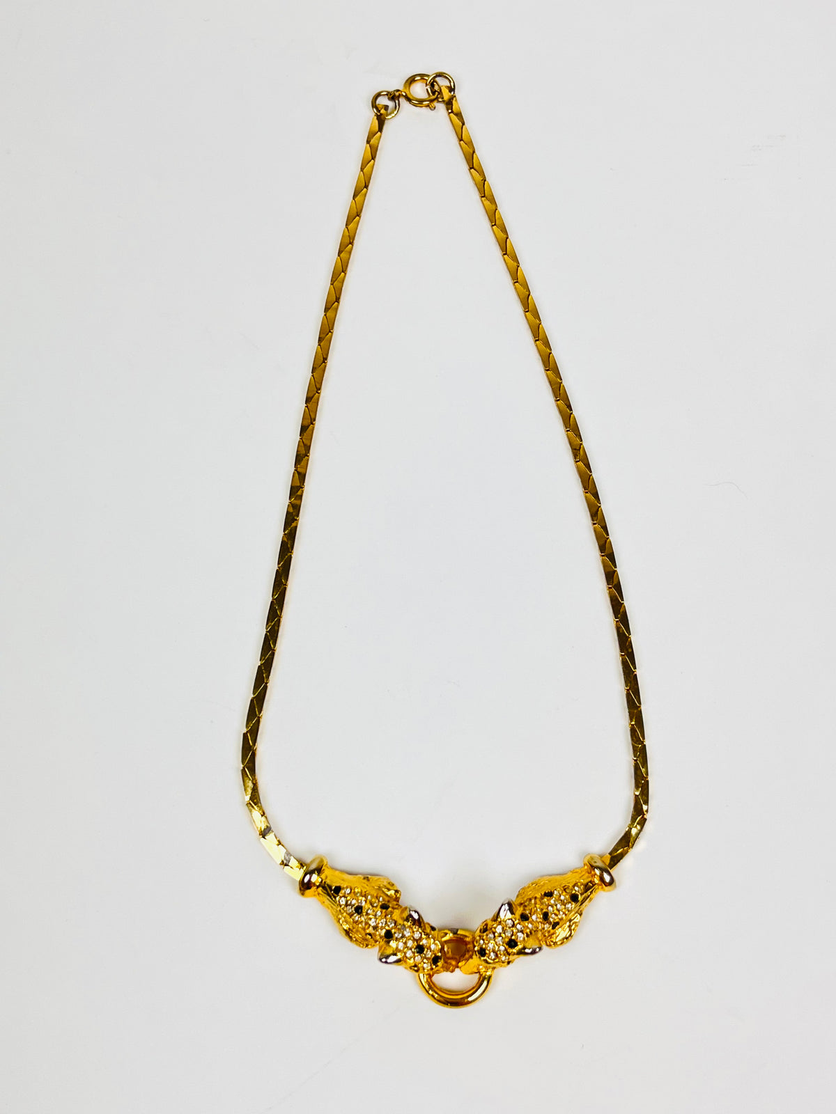 Vintage Rhinestone Leopard Necklace