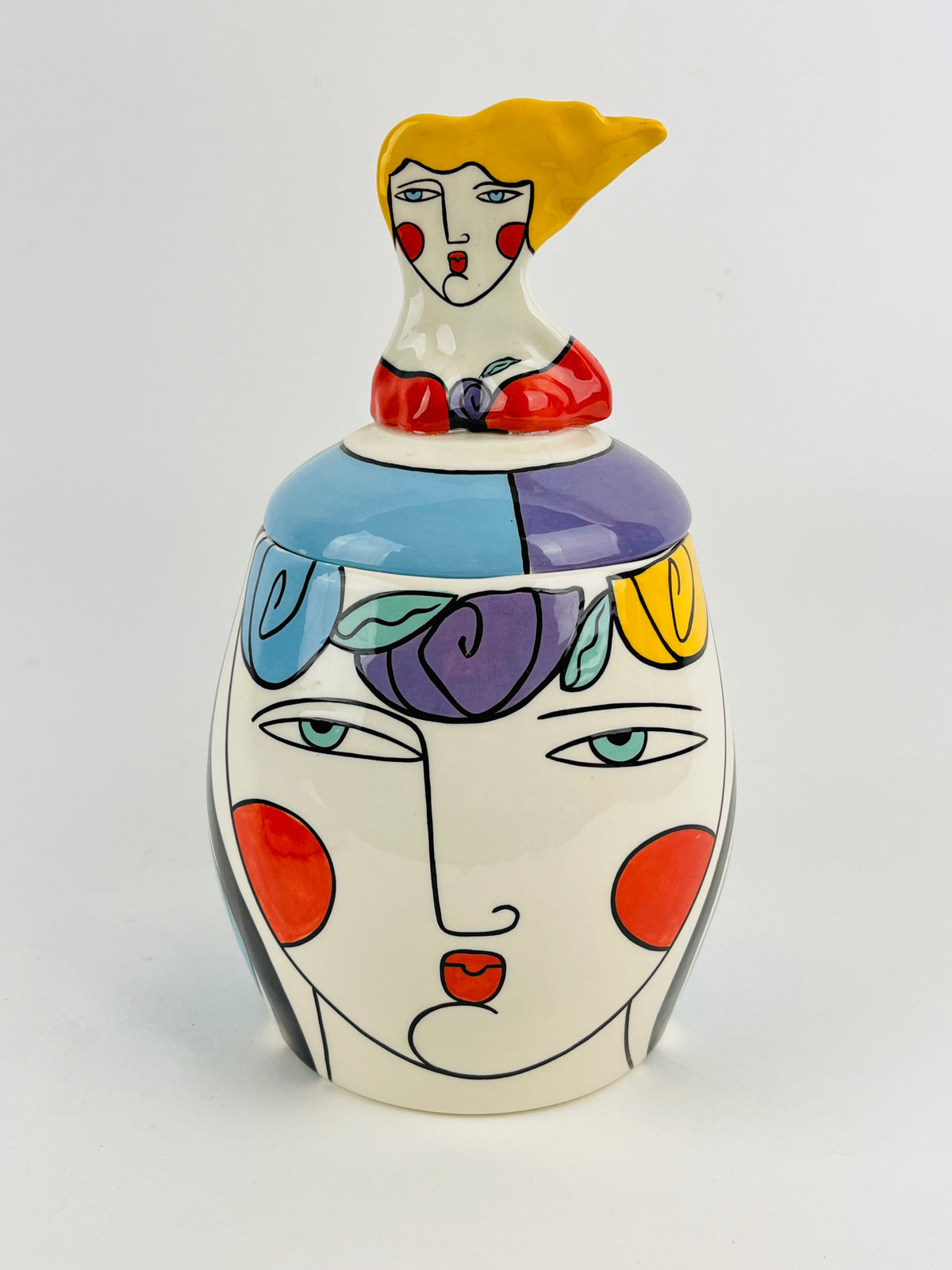 Vintage Postmodern Ceramic Face Jar