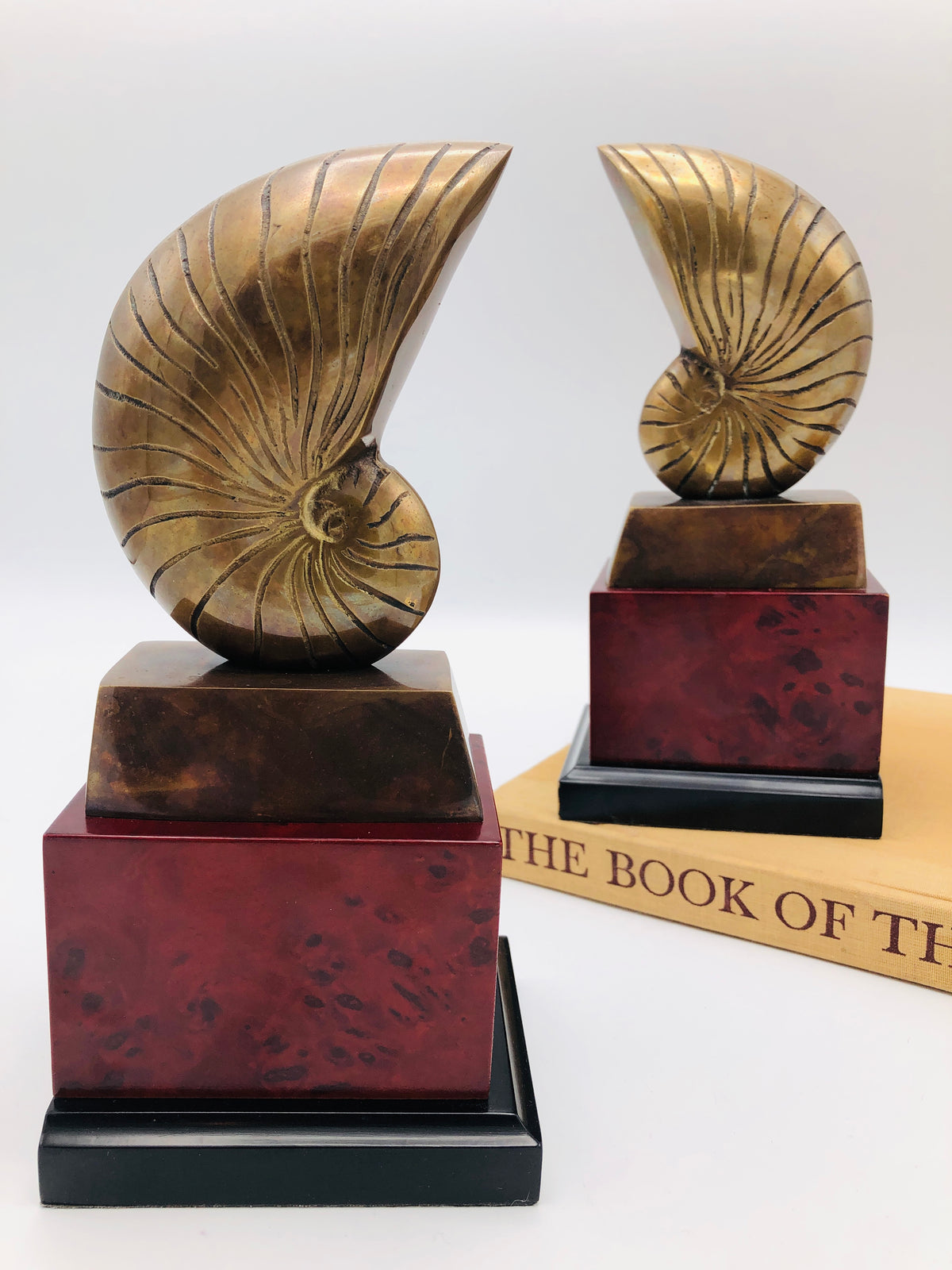 Vintage Bronze Nautilus Shell Bookends