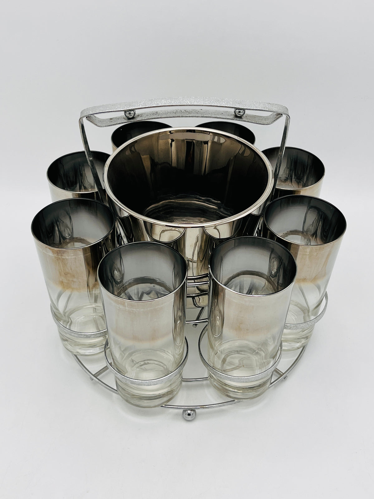 Vintage MCM Bar Set in Caddy