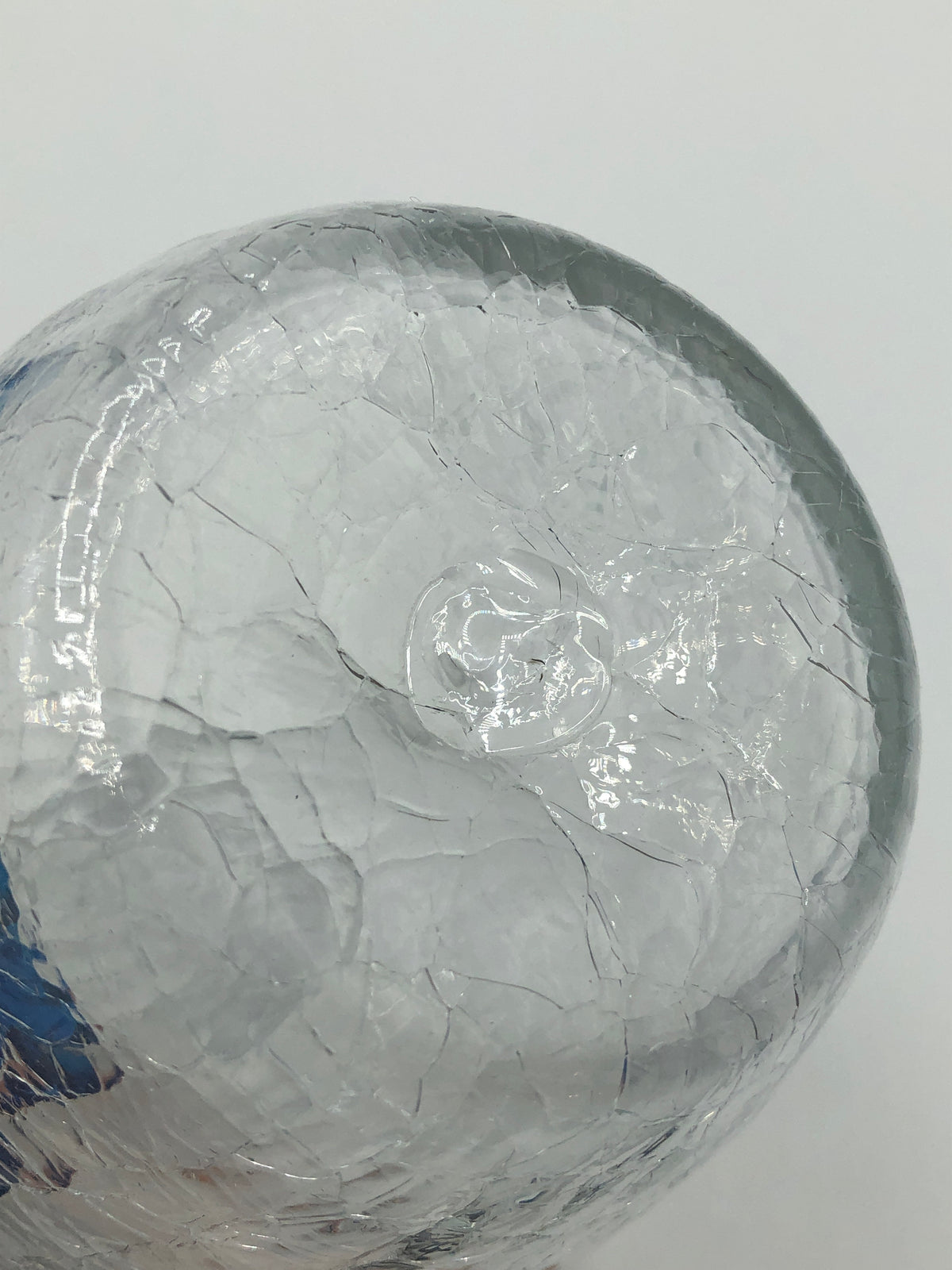 Vintage Blown Glass Decanter with Blue Stopper