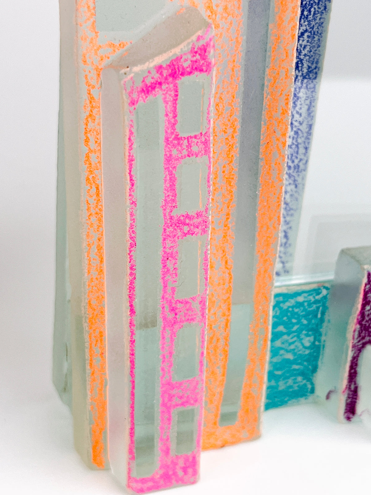 Postmodern Art Glass Cityscape Picture Frames - a Pair