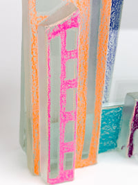 Postmodern Art Glass Cityscape Picture Frames - a Pair