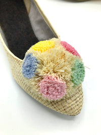 Vintage Woven Raffia Pompom Shoes