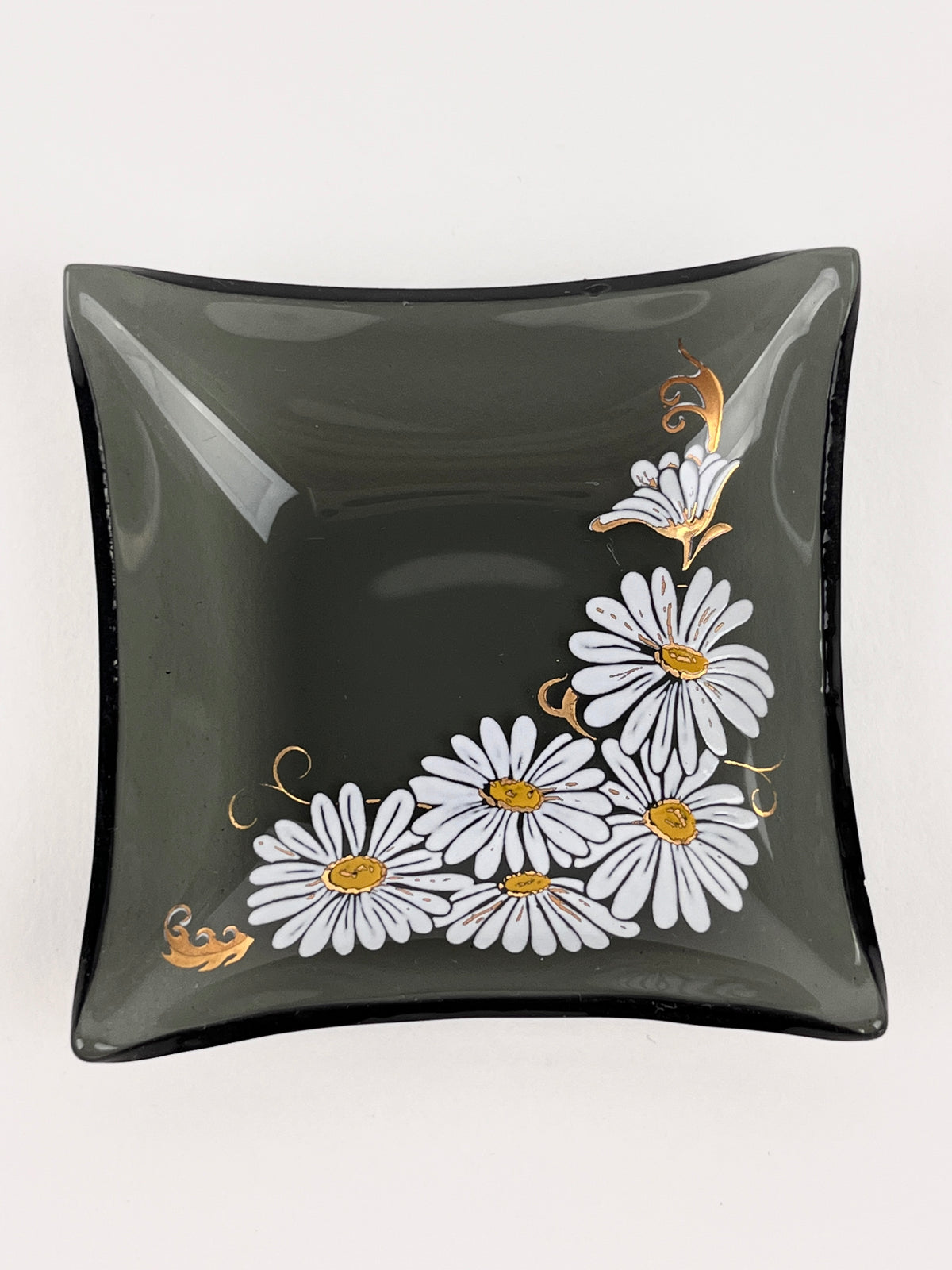 Small Smoked Glass Daisy Dishes - 4pc