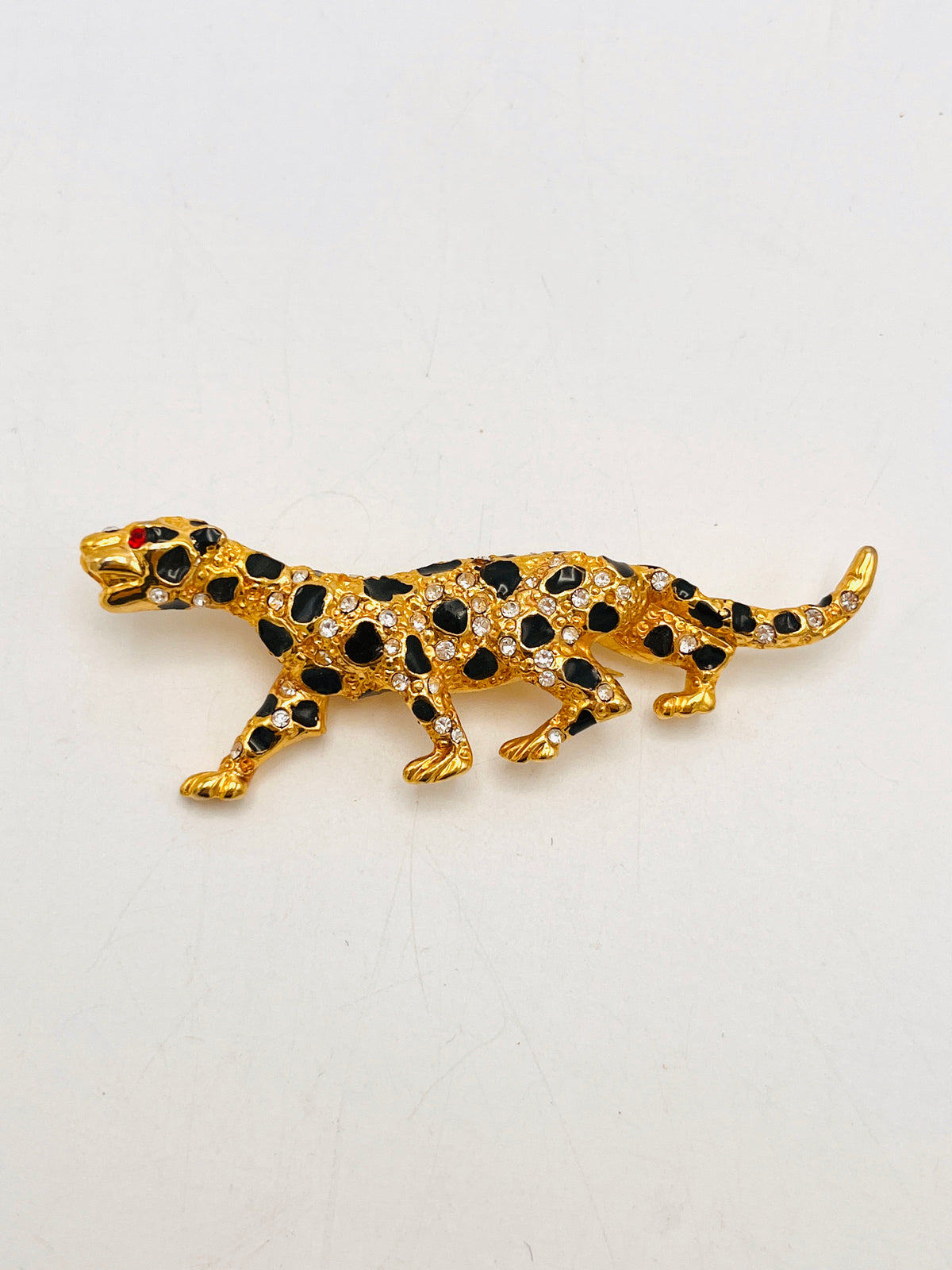 Vintage Rhinestone Leopard Brooch