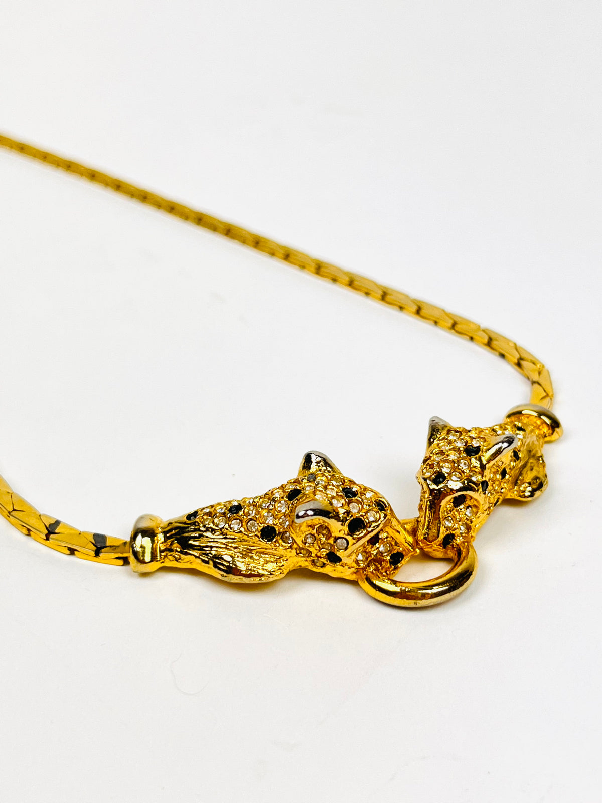 Vintage Rhinestone Leopard Necklace