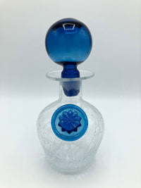Vintage Blown Glass Decanter with Blue Stopper