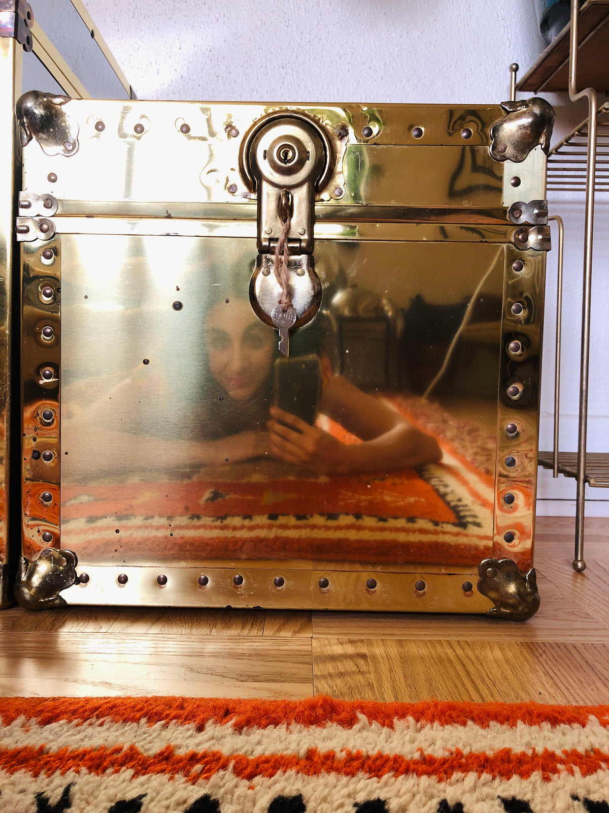 Vintage Brass Clad Cube Trunk