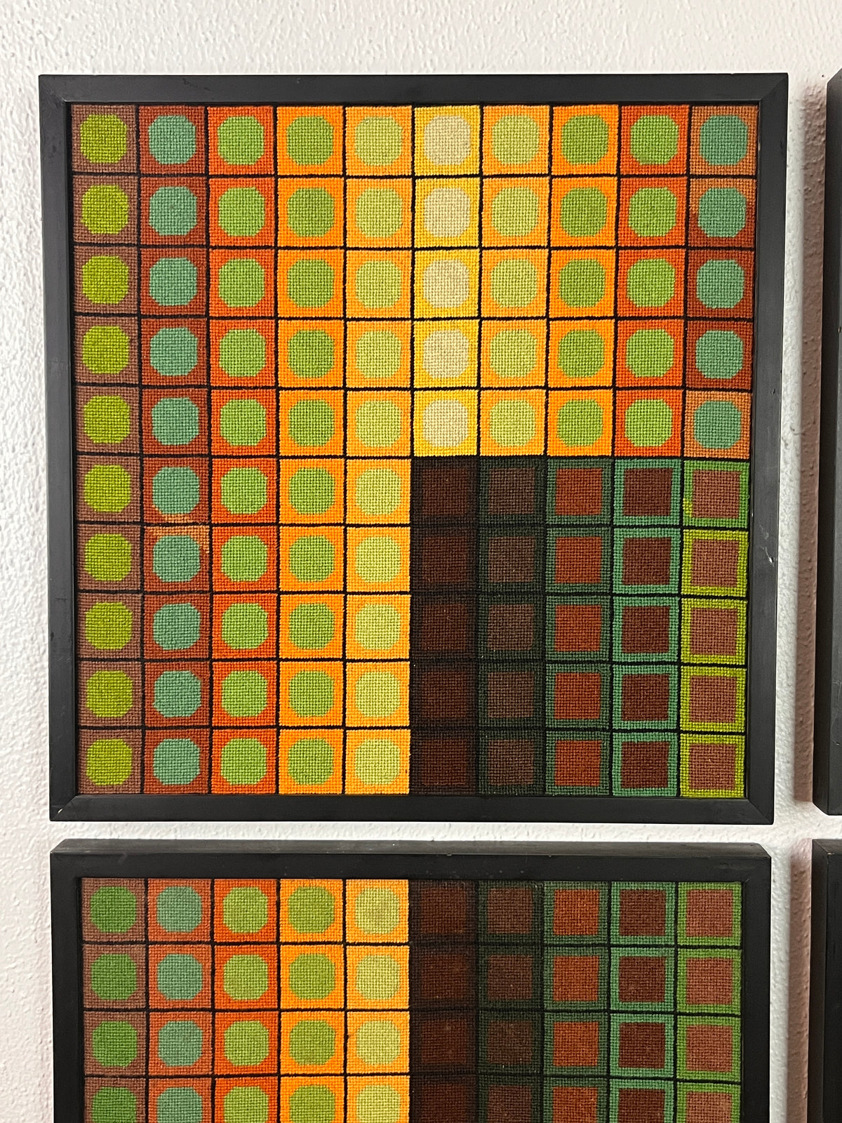 4pc Set of Vintage Geometric Needlepoint Op Art