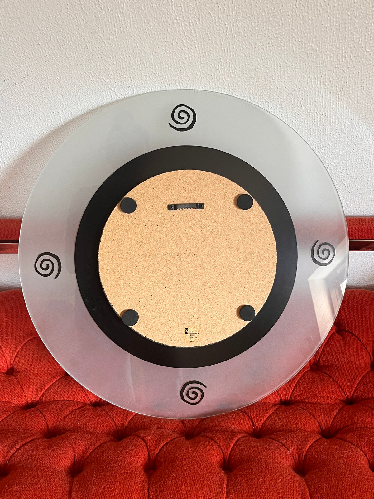 90s Postmodern Round Frosted Wall Mirror by BDI