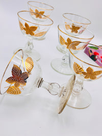 Vintage Gold-Plated Foliage Coupes - 6pc Set