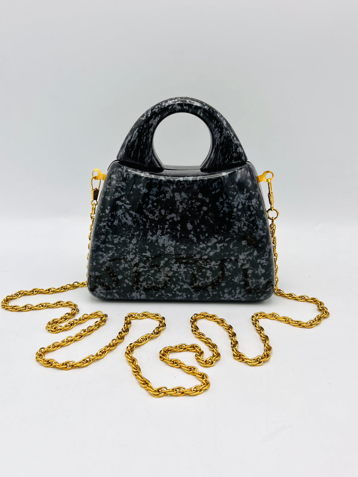 Vintage Grey and Black Speckled Lucite Purse