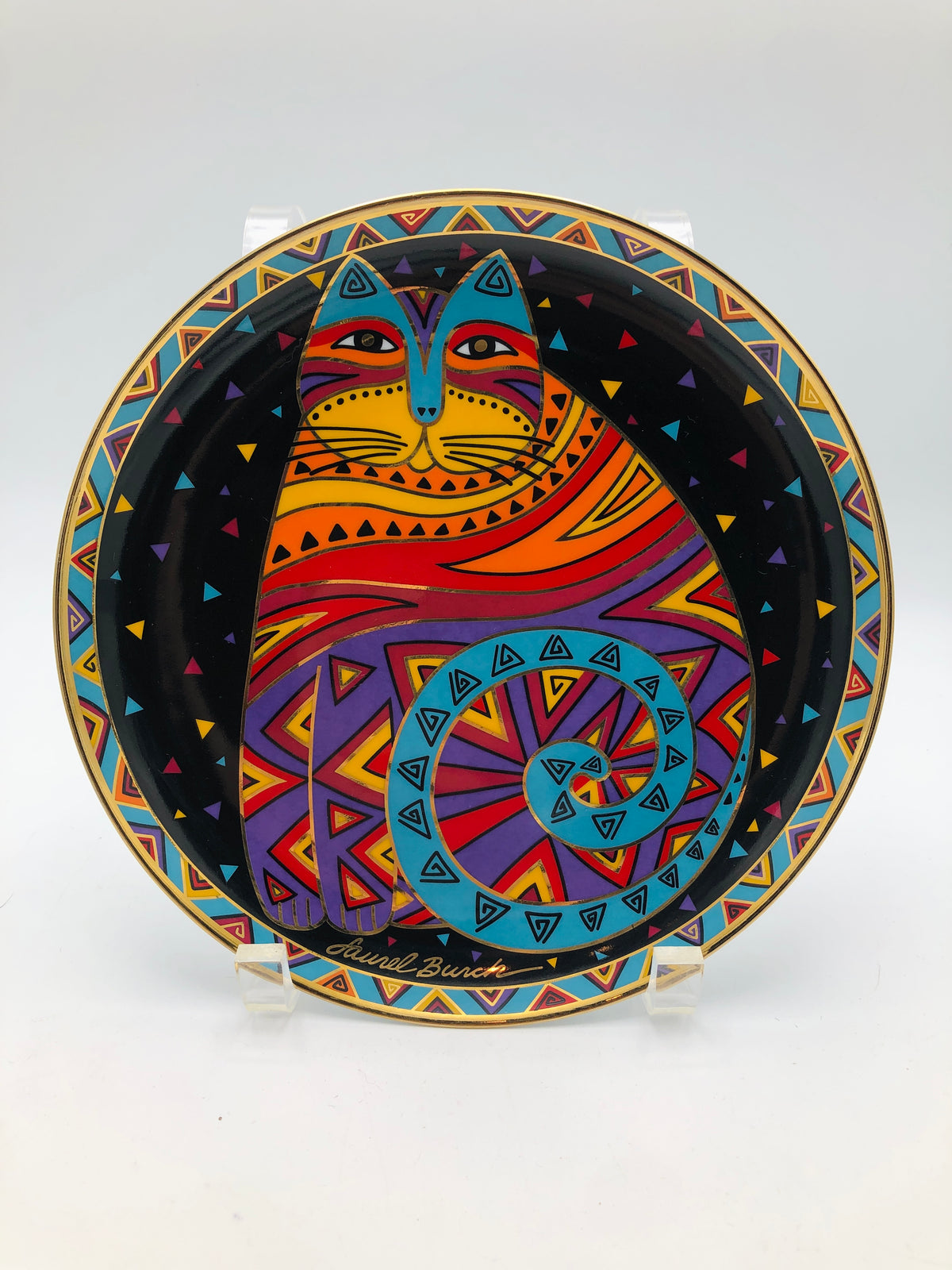 Vintage Laurel Burch Plate - Rainbow Feline