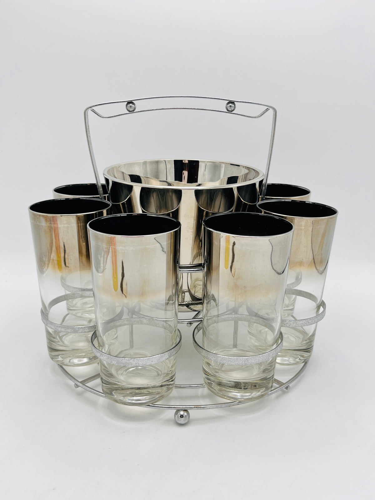 Vintage MCM Bar Set in Caddy