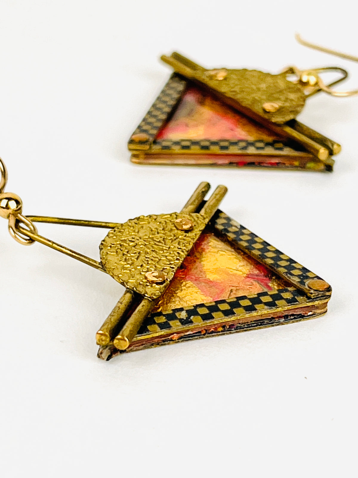 Vintage Postmodern Triangle Earrings - Red