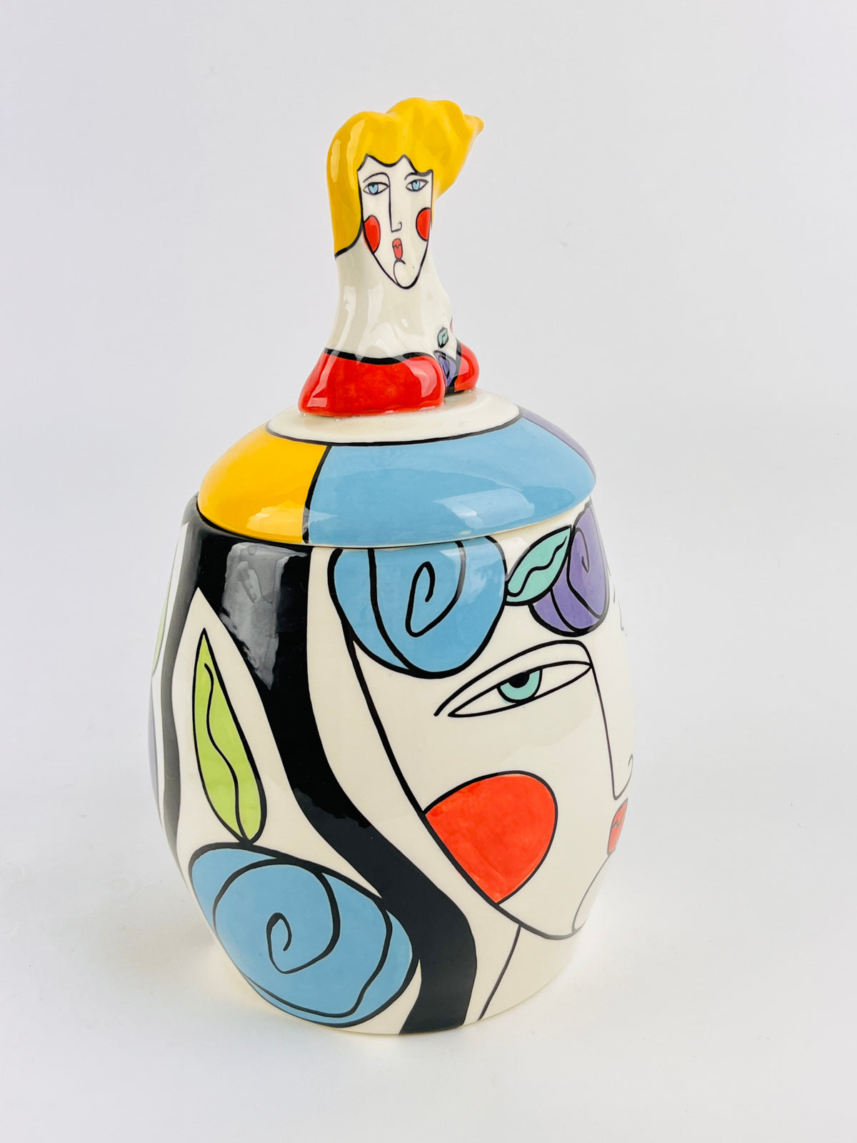 Vintage Postmodern Ceramic Face Jar