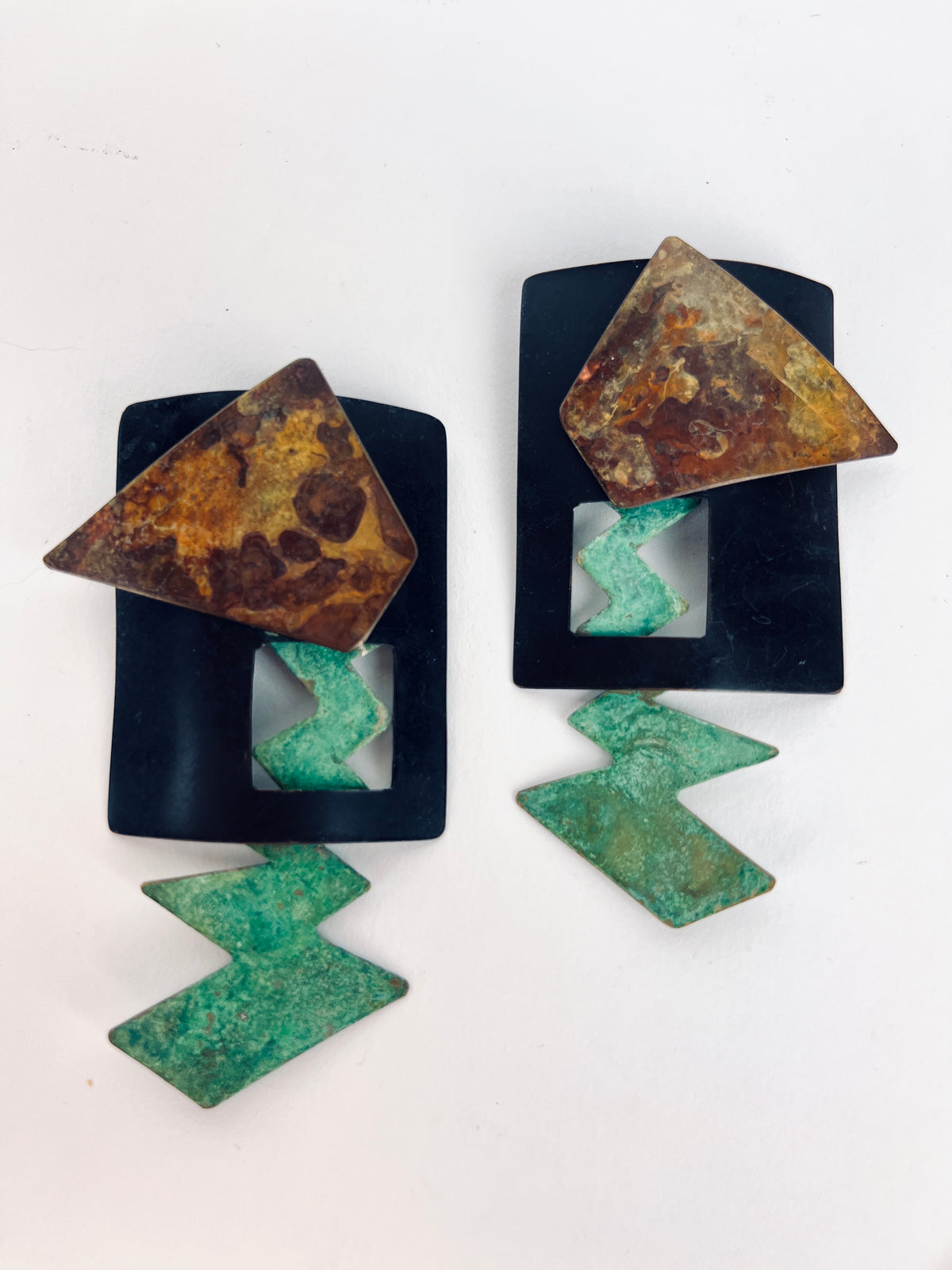 Vintage Postmodern Mixed-Metal Earrings