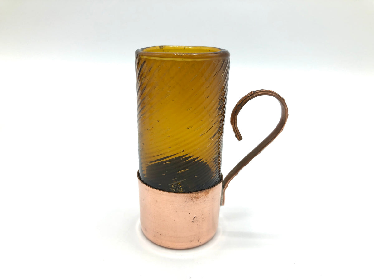 Vintage Amber Glass + Copper Demitasse Cups