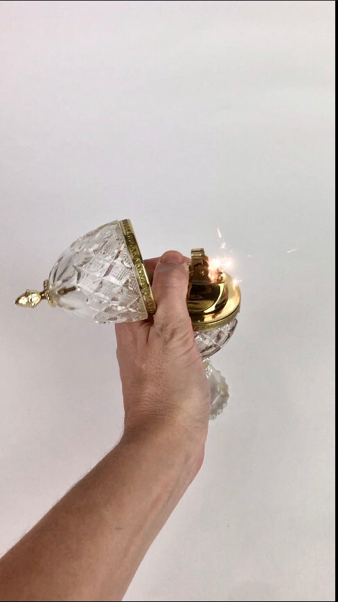 Vintage Cut Crystal Gold Ormolu Table Lighter