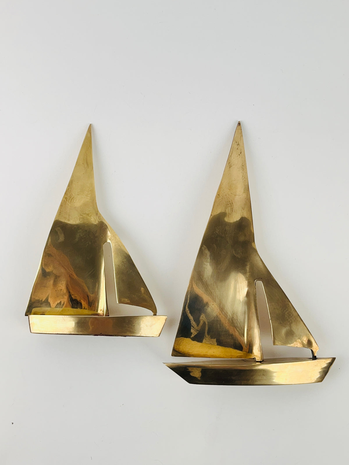 Vintage 2pc Brass Sailboat Sculptures