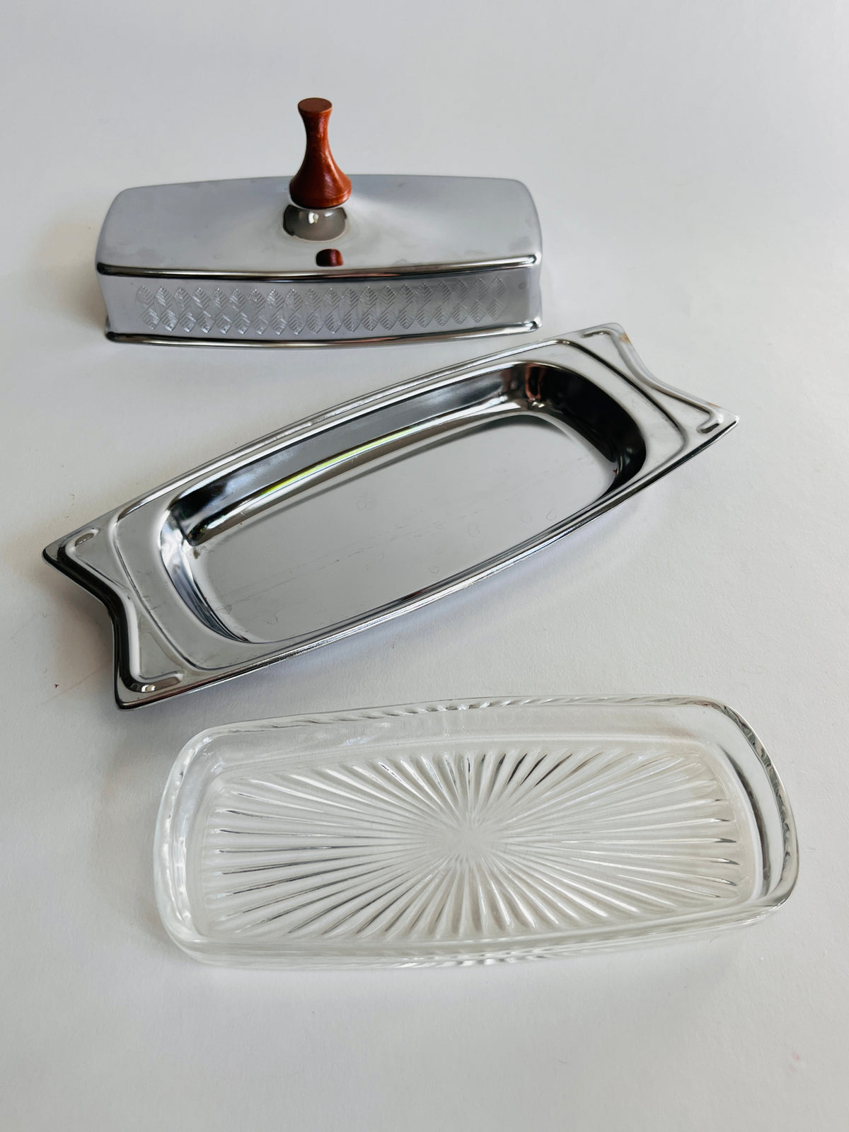 MCM Chrome & Glass Butter Dish