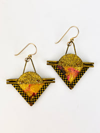 Vintage Postmodern Triangle Earrings - Red