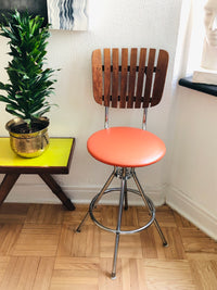 Slatted Wood Mid-Century Modern Stool