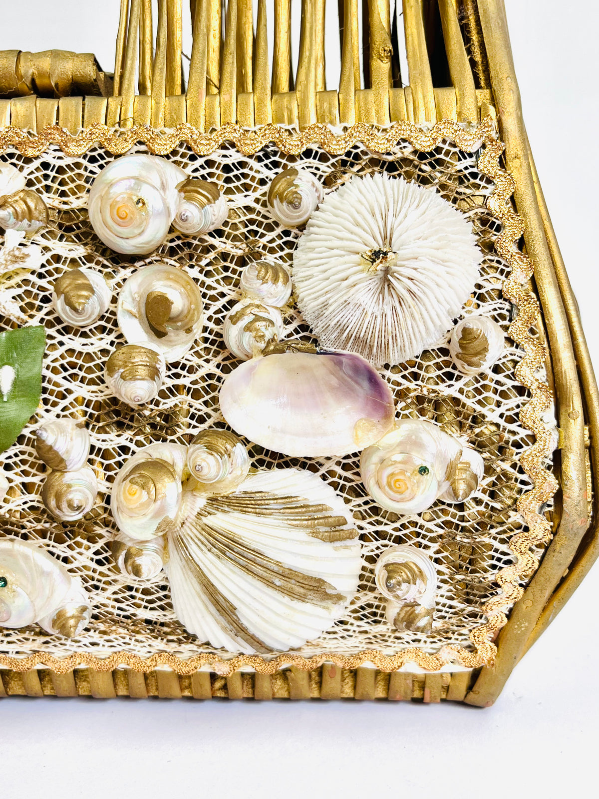 Vintage Seashell and Rattan Bag