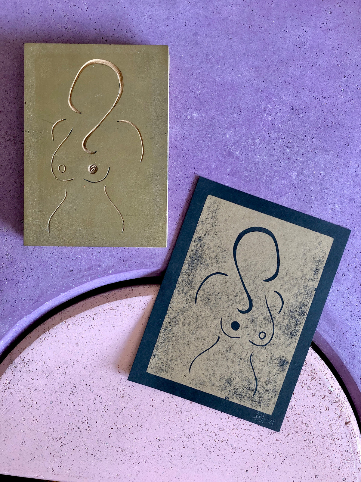 Abstract Nude Print - Gold