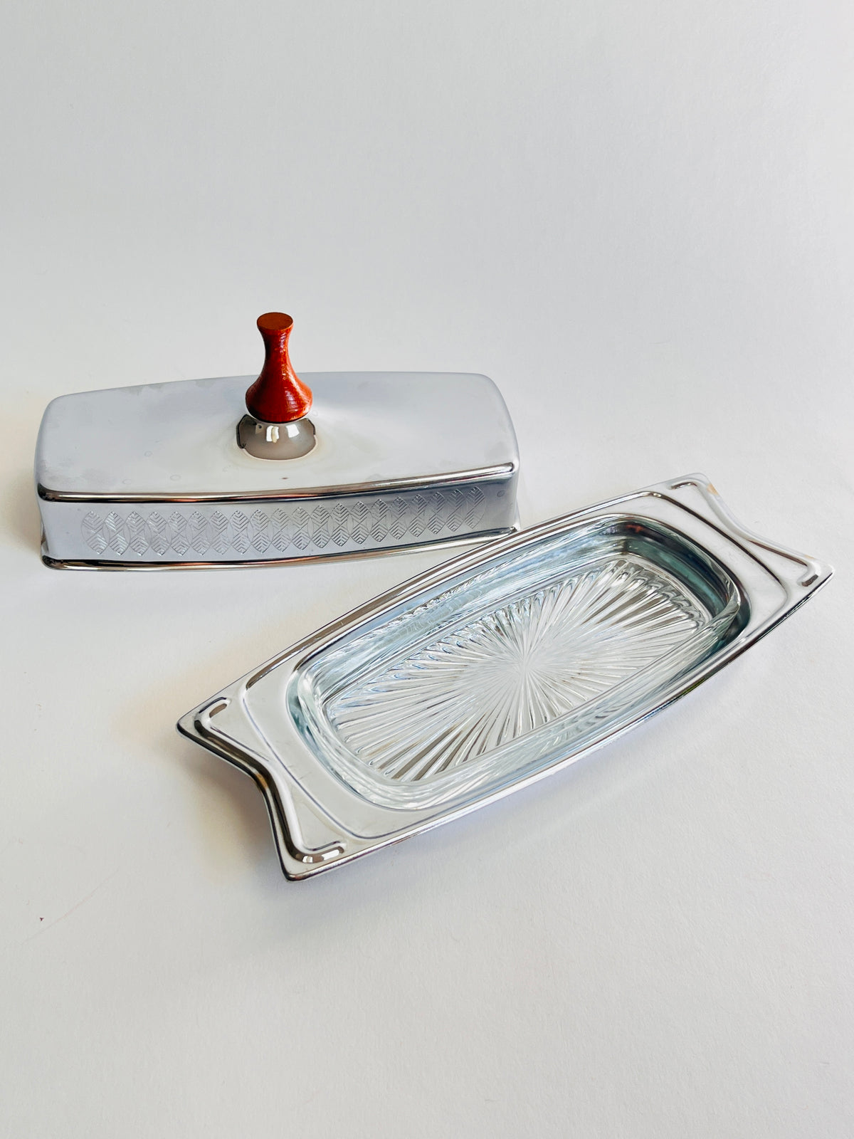 MCM Chrome & Glass Butter Dish
