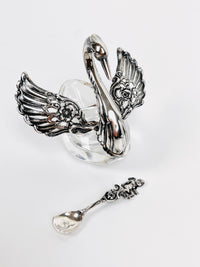 Vintage Sterling and Lucite Swan Salt Cellars - a Pair